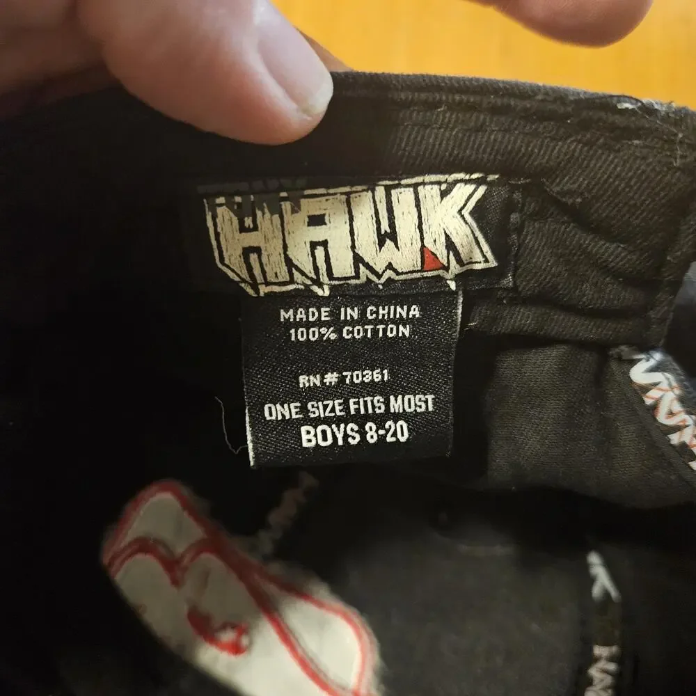 Tony Hawk Hat Cap Strap Back Youth One Size Black Red Embroidered Skateboarding‎